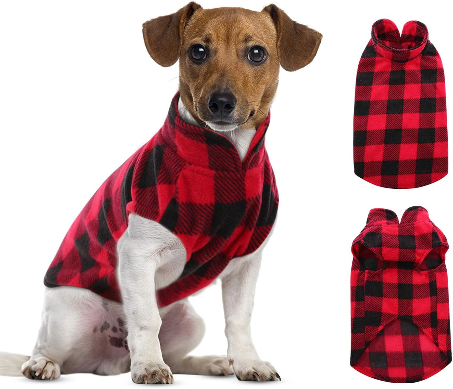 Dog Sweater, Plaid Dogs Fleece Vest, Soft Comfortable Pet Pajamas, Warm Winter Puppy Shirt, Cold Weather Coat Jacket Pet Clothes for Small & Medium Dog Breeds