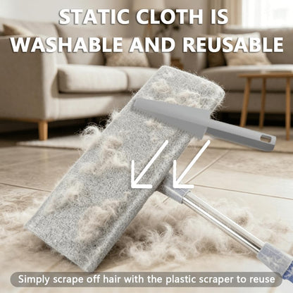 Electrostatic Dust Clip-On Mop for Pet Hair, 57" Adjustable Long Handle, 360° Rotating Head, 2 Reusable Static Cloths, 2 Microfiber Cloths & 1 Scraper, Ideal for Pet Loose Hair & Daily Dust Cleaning