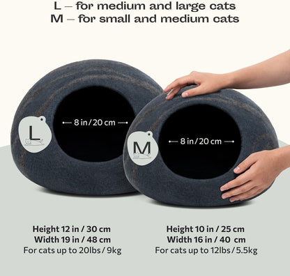 Cat Cave – Premium Felt Cat Enclosure for Indoor Cats, Handmade Merino Wool (Slate Grey, Large)