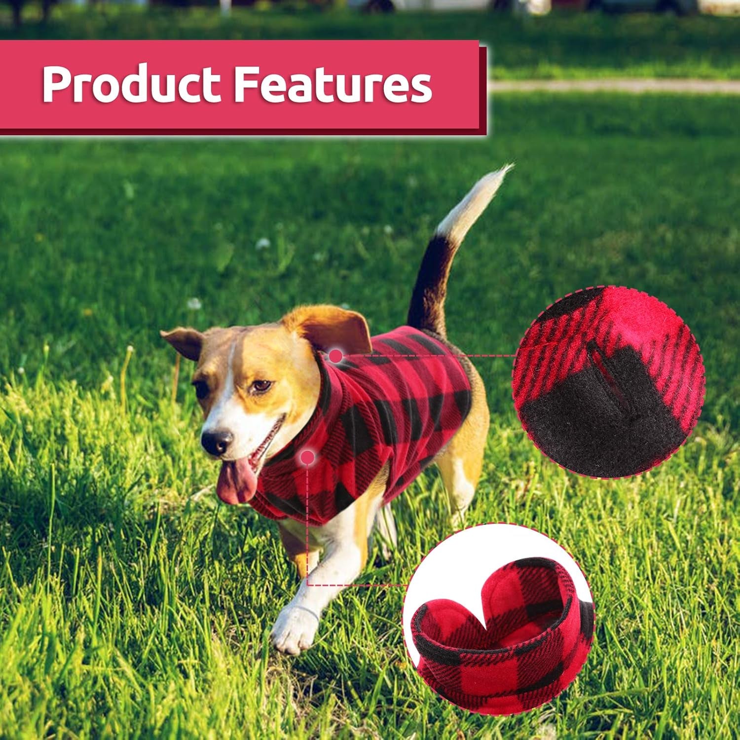 Dog Sweater, Plaid Dogs Fleece Vest, Soft Comfortable Pet Pajamas, Warm Winter Puppy Shirt, Cold Weather Coat Jacket Pet Clothes for Small & Medium Dog Breeds