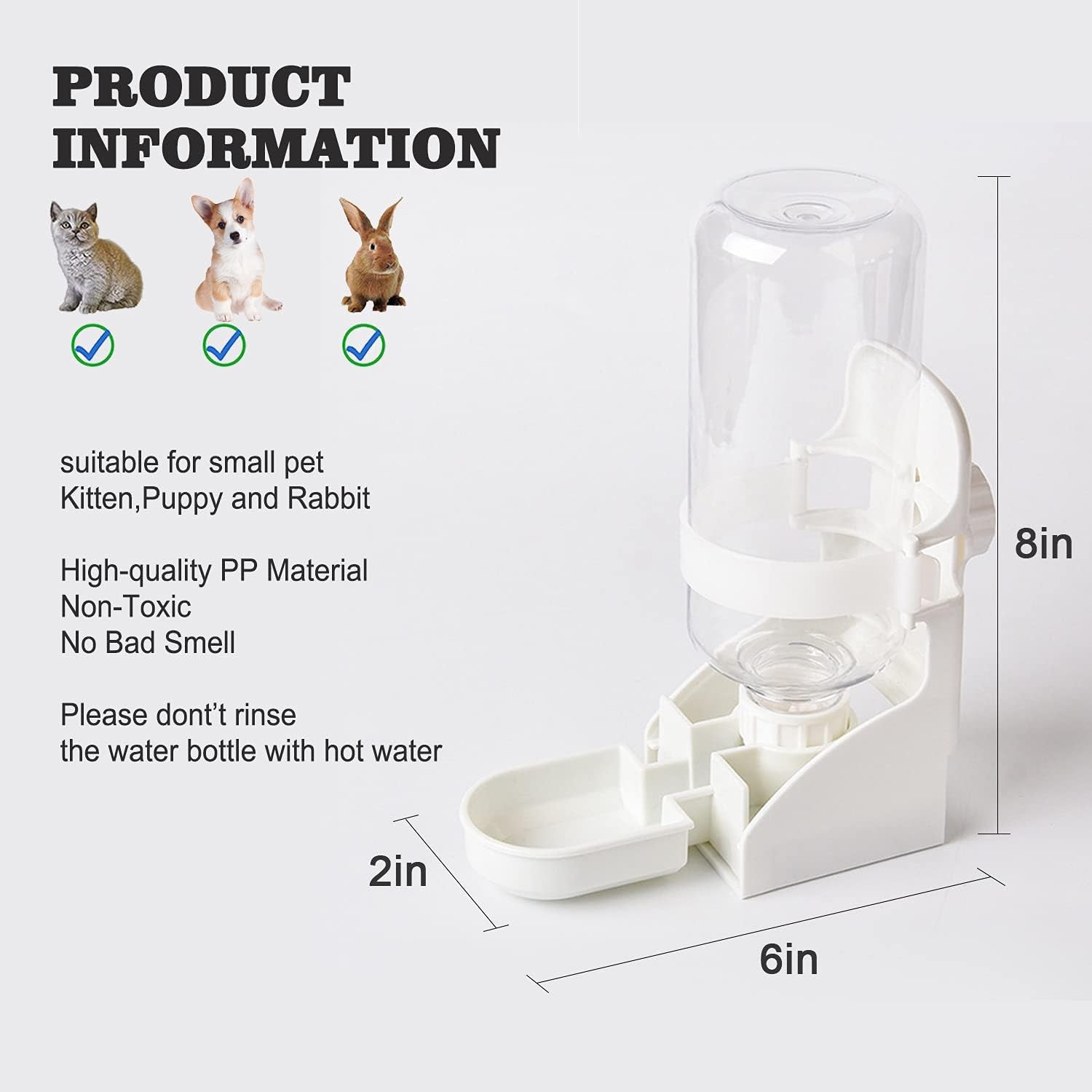 Rabbit Hay Food Bin Feeder and Bunny Water Bottle Set, Hay Food Feeder Bowls Manger Rack with 500Ml Hanging Water Dispenser Prevent Knock over for Rabbit Guinea Pig Chinchilla (Large, White)