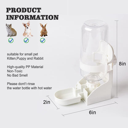 Rabbit Hay Food Bin Feeder and Bunny Water Bottle Set, Hay Food Feeder Bowls Manger Rack with 500Ml Hanging Water Dispenser Prevent Knock over for Rabbit Guinea Pig Chinchilla (Large, White)