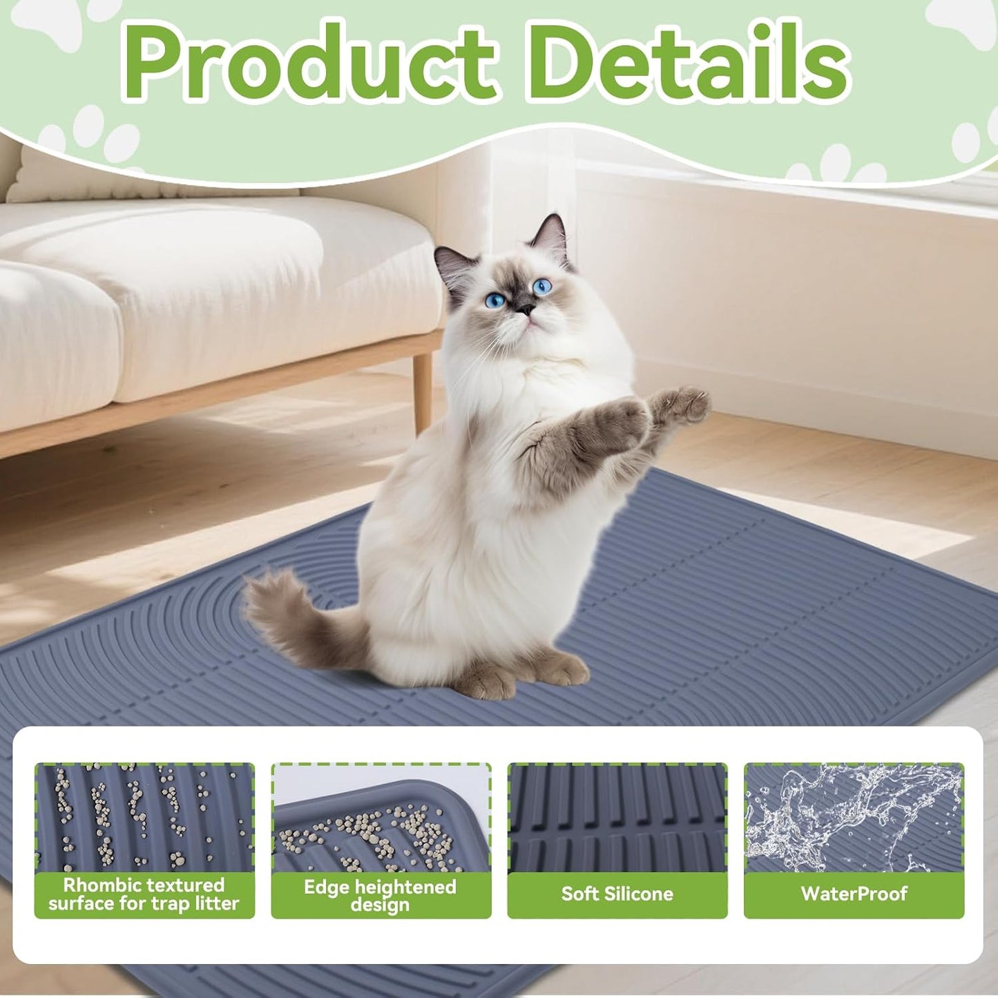 Large Cat Mat for Litter Box, 40" X 28" Extra Large Silicone Cat Litter Trapping Mat, Non-Slip Kitty Litter Mat for Floor,Easy to Clean& Waterproof Cat Litter Pads