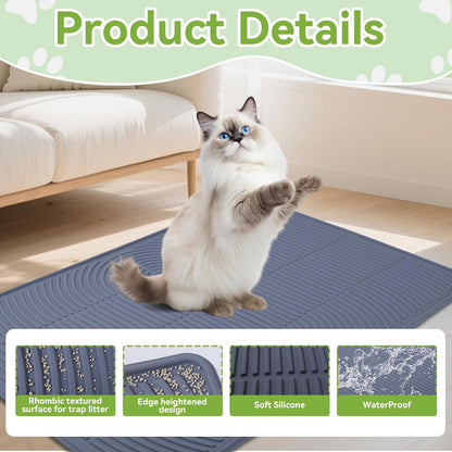 Large Cat Mat for Litter Box, 40" X 28" Extra Large Silicone Cat Litter Trapping Mat, Non-Slip Kitty Litter Mat for Floor,Easy to Clean& Waterproof Cat Litter Pads