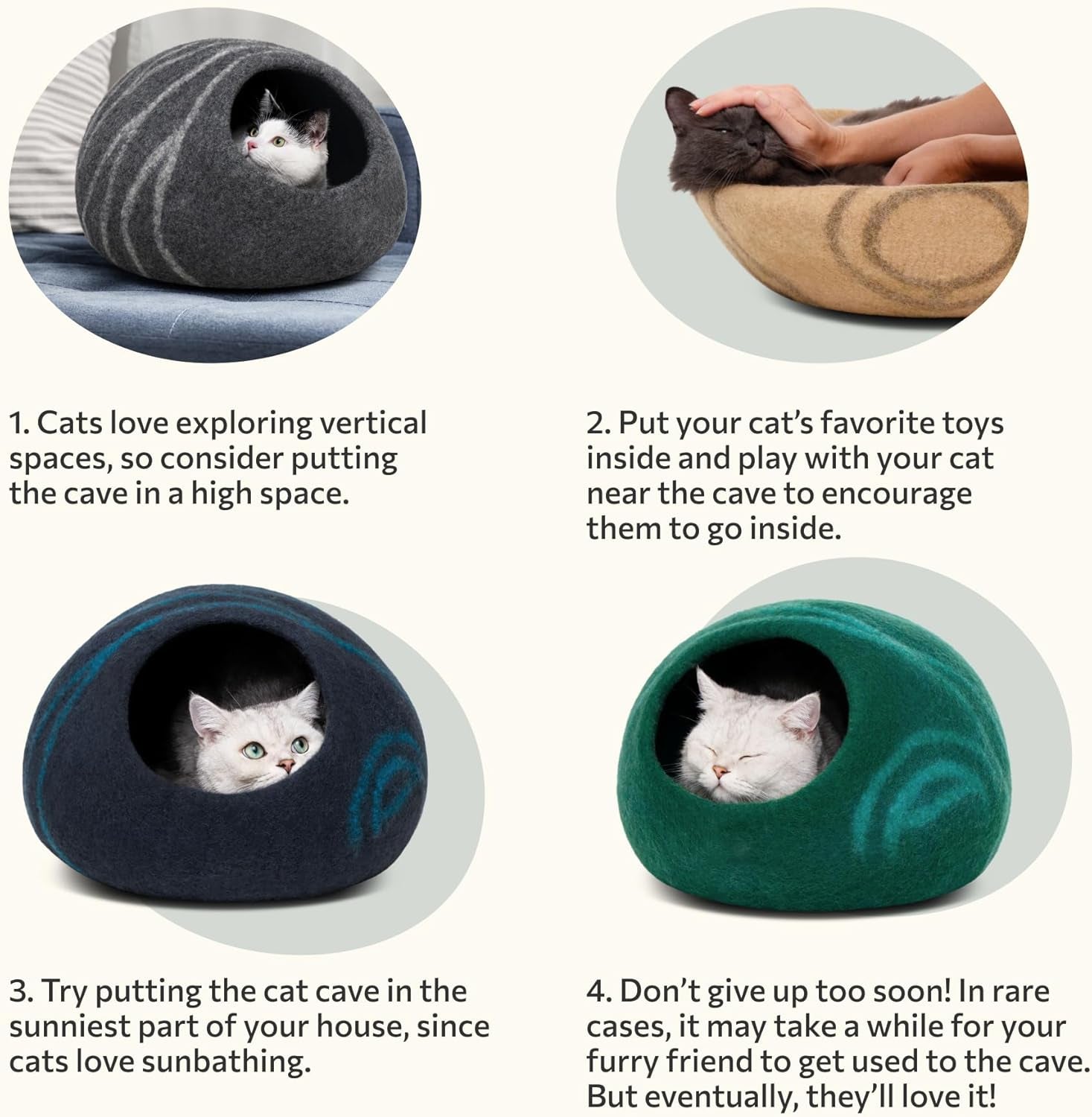 Cat Cave – Premium Felt Cat Enclosure for Indoor Cats, Handmade Merino Wool (Slate Grey, Large)