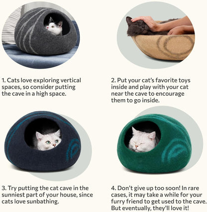 Cat Cave – Premium Felt Cat Enclosure for Indoor Cats, Handmade Merino Wool (Slate Grey, Large)