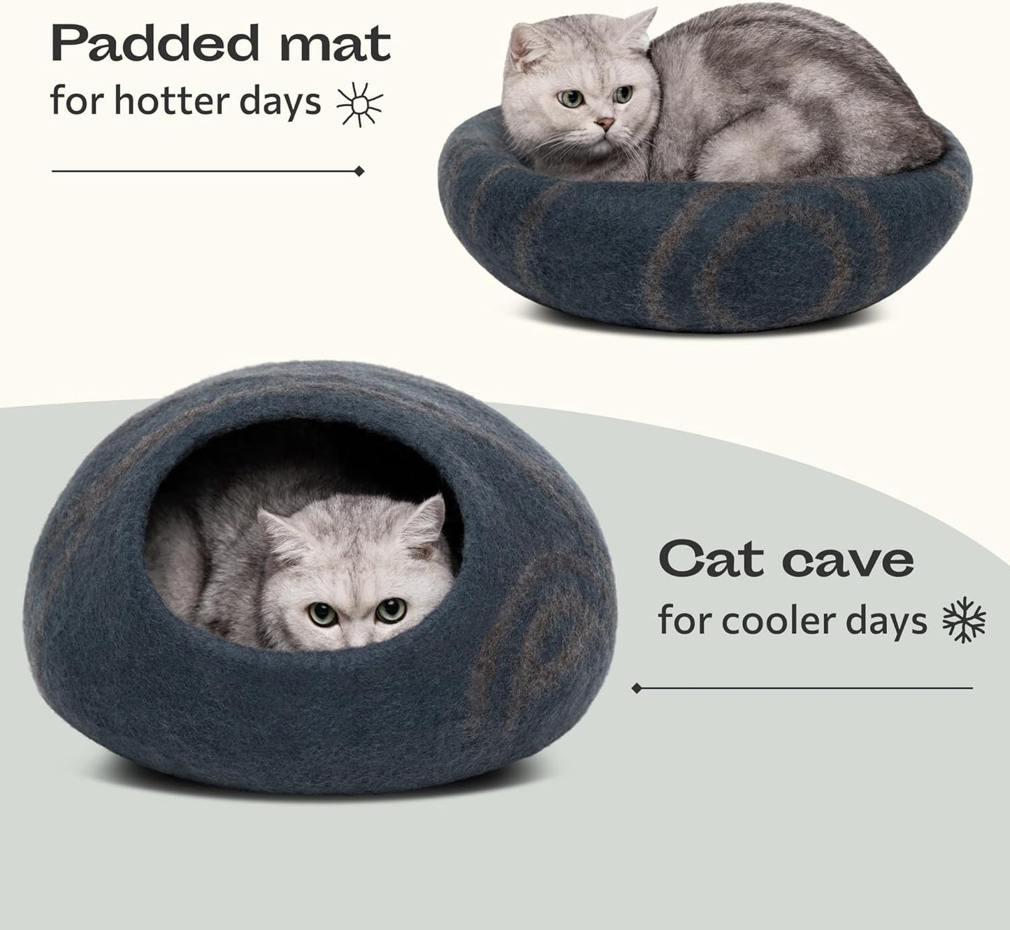 Cat Cave – Premium Felt Cat Enclosure for Indoor Cats, Handmade Merino Wool (Slate Grey, Large)