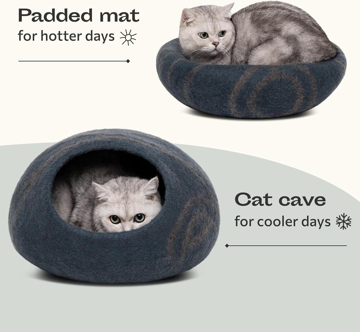 Cat Cave – Premium Felt Cat Enclosure for Indoor Cats, Handmade Merino Wool (Slate Grey, Large)