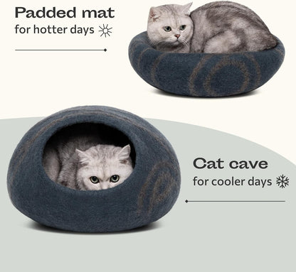 Cat Cave – Premium Felt Cat Enclosure for Indoor Cats, Handmade Merino Wool (Slate Grey, Large)