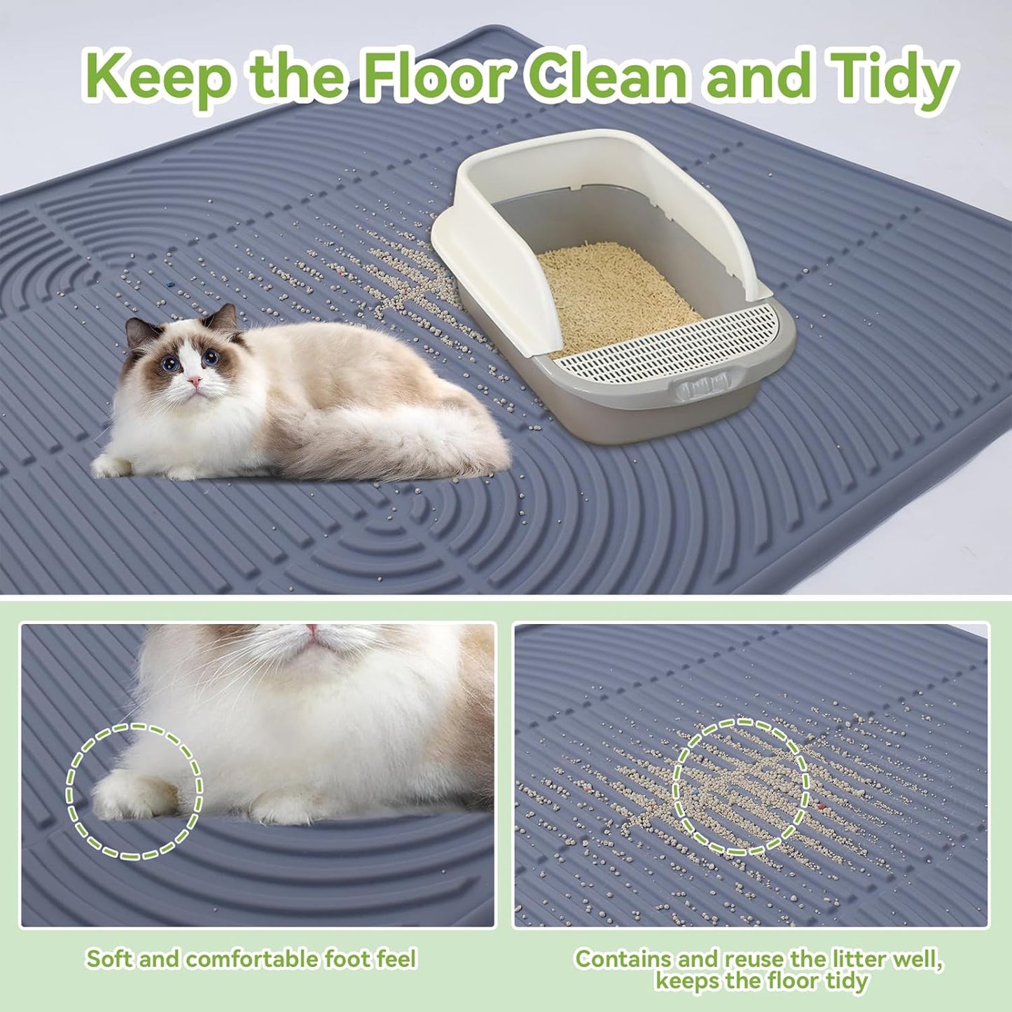 Large Cat Mat for Litter Box, 40" X 28" Extra Large Silicone Cat Litter Trapping Mat, Non-Slip Kitty Litter Mat for Floor,Easy to Clean& Waterproof Cat Litter Pads