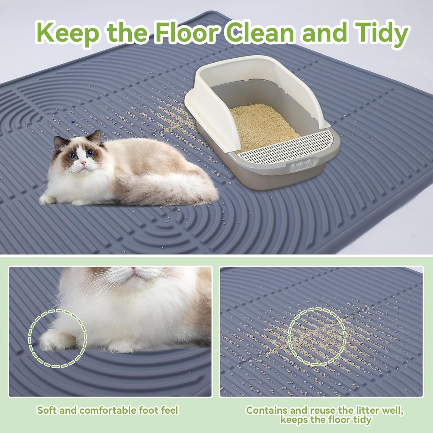 Large Cat Mat for Litter Box, 40" X 28" Extra Large Silicone Cat Litter Trapping Mat, Non-Slip Kitty Litter Mat for Floor,Easy to Clean& Waterproof Cat Litter Pads