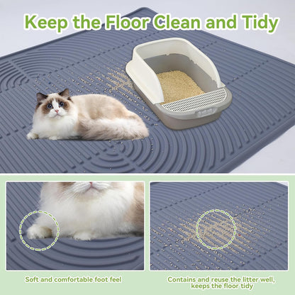 Large Cat Mat for Litter Box, 40" X 28" Extra Large Silicone Cat Litter Trapping Mat, Non-Slip Kitty Litter Mat for Floor,Easy to Clean& Waterproof Cat Litter Pads