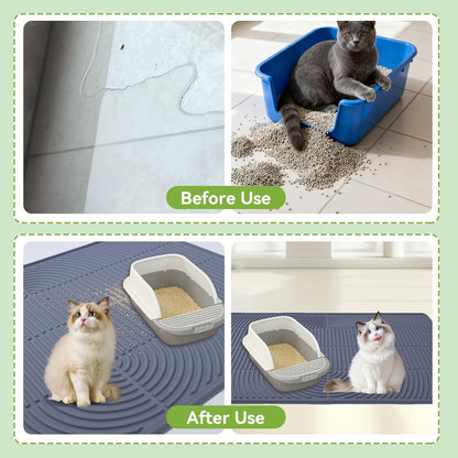 Large Cat Mat for Litter Box, 40" X 28" Extra Large Silicone Cat Litter Trapping Mat, Non-Slip Kitty Litter Mat for Floor,Easy to Clean& Waterproof Cat Litter Pads