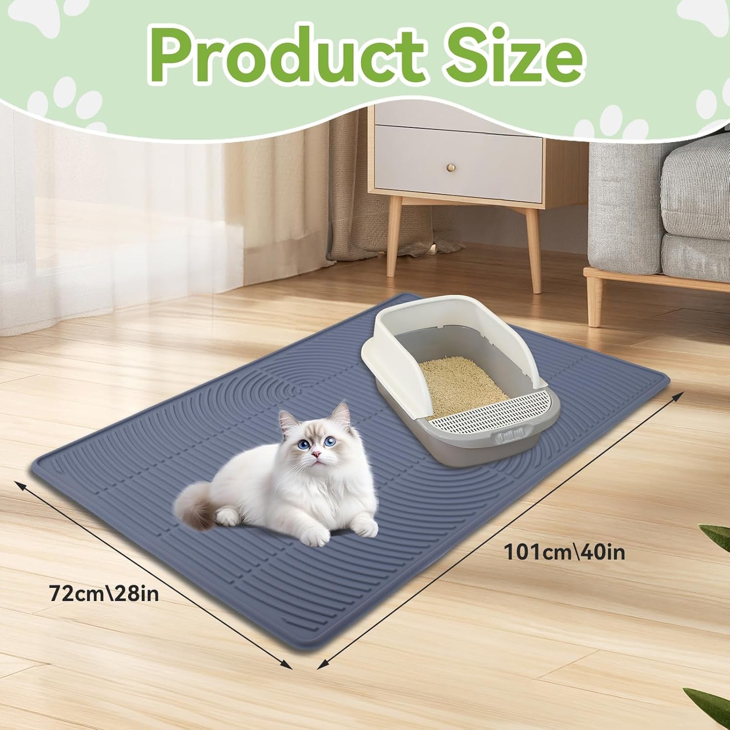 Large Cat Mat for Litter Box, 40" X 28" Extra Large Silicone Cat Litter Trapping Mat, Non-Slip Kitty Litter Mat for Floor,Easy to Clean& Waterproof Cat Litter Pads