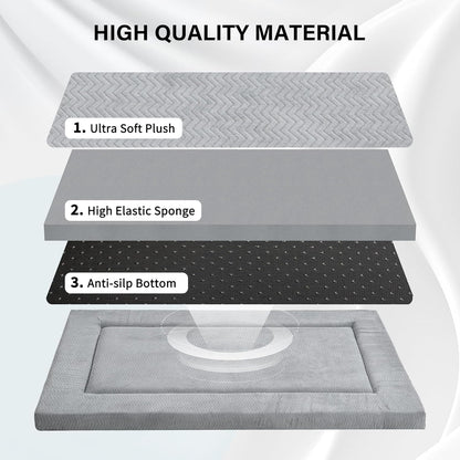 Dog Bed for Crate, Medium/Large Dogs Crate Bed with Soft Wavy Plush Comfortable Anti-Slip Kennel Pad Washable Pet Beds Mat for Dogs & Cats, Grey