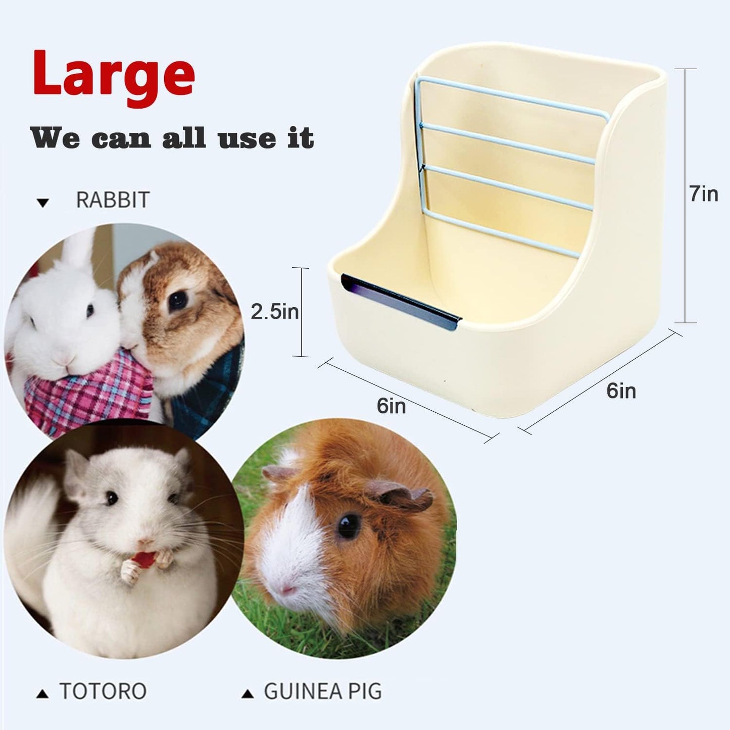 Rabbit Hay Food Bin Feeder and Bunny Water Bottle Set, Hay Food Feeder Bowls Manger Rack with 500Ml Hanging Water Dispenser Prevent Knock over for Rabbit Guinea Pig Chinchilla (Large, White)